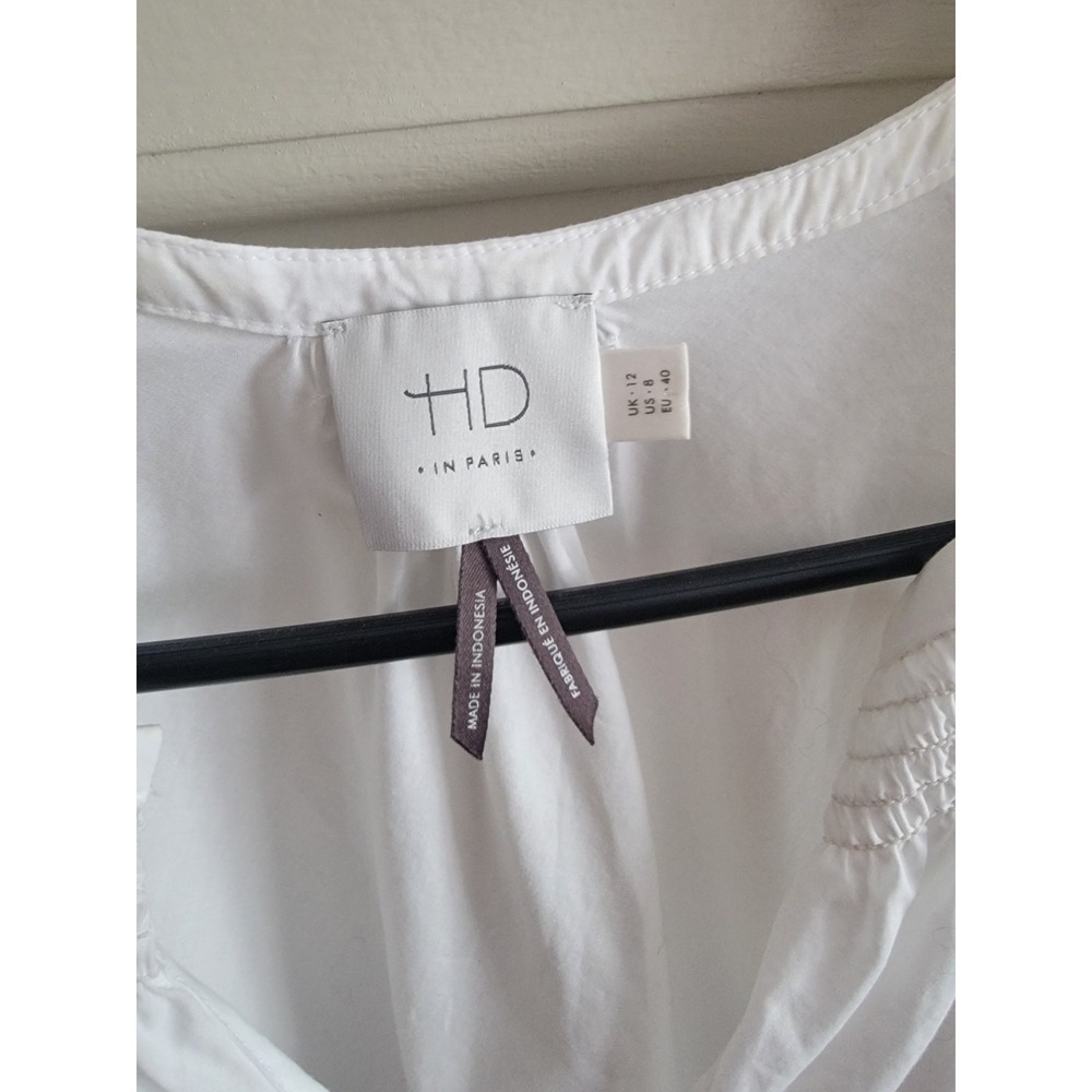 Anthropologie HD In Paris Womens 8 White Cotton Ruffle V-Neck Blouse Top Whimsy - Picture 2 of 9